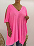 Women's Oversized Tee with Vee Necking and Elbow-Length Sleeves